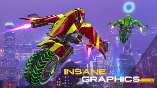 Flying Bike Future City Mayhem